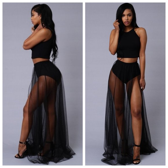 sheer mesh maxi skirt
